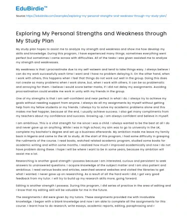 Exploring My Personal Strengths and Weakness through My Study Plan