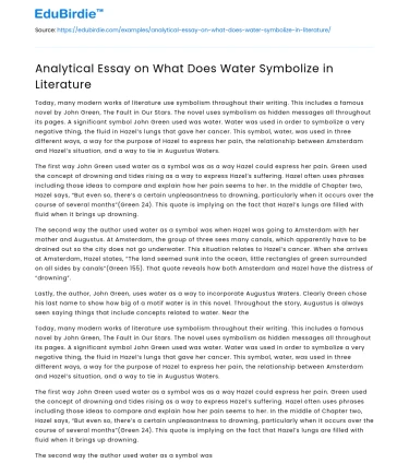 Analytical Essay on What Does Water Symbolize in Literature