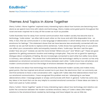 Themes And Topics In Alone Together