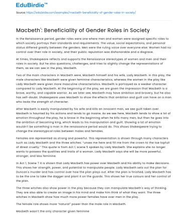 Macbeth’: Beneficiality of Gender Roles in Society