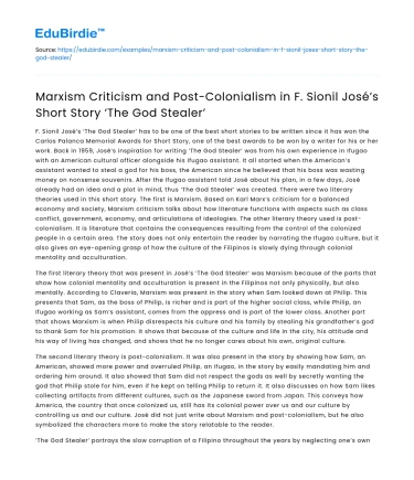 Marxism and Post-Colonialism in ‘The God Stealer’