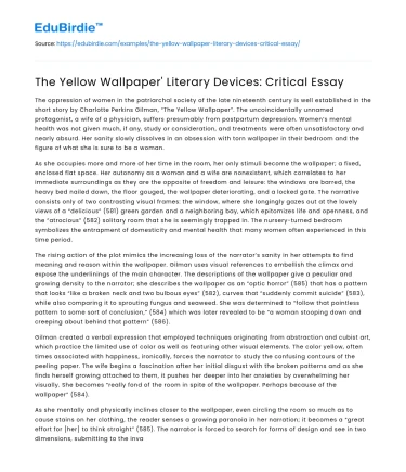 The Yellow Wallpaper’ Literary Devices: Critical Essay