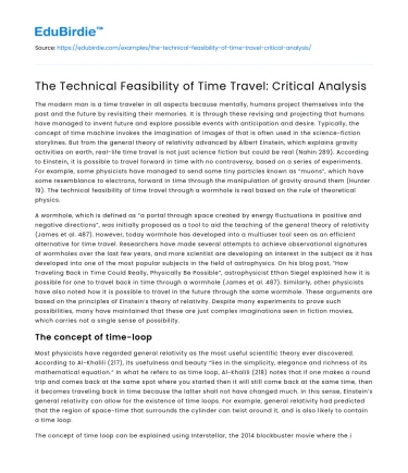 The Technical Feasibility of Time Travel: Critical Analysis
