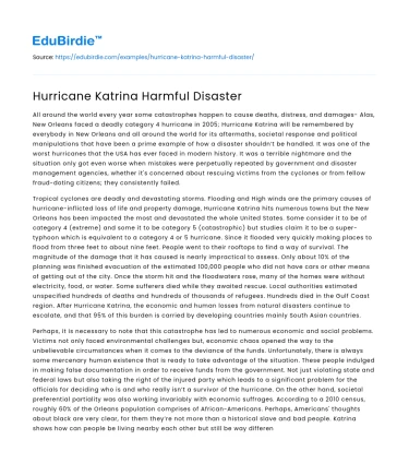 Hurricane Katrina Harmful Disaster