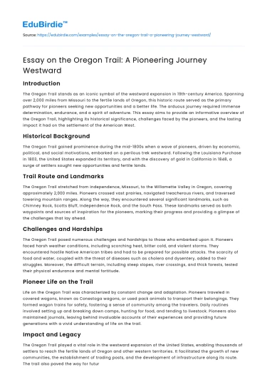 Essay on the Oregon Trail: A Pioneering Journey Westward