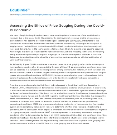 Assessing the Ethics of Price Gouging During the Covid-19 Pandemic