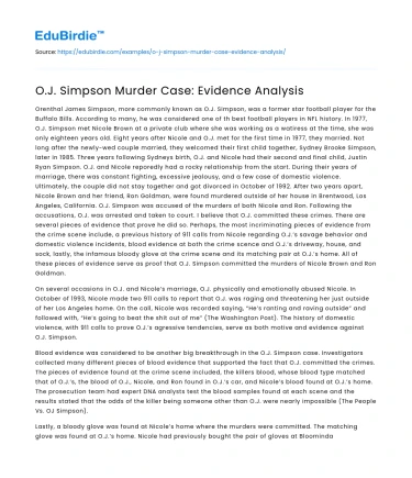 O.J. Simpson Murder Case: Evidence Analysis