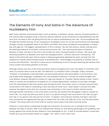 The Elements Of Irony And Satire In The Adventure Of Huckleberry Finn