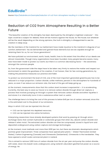 Reduction of CO2 from Atmosphere Resulting In a Better Future