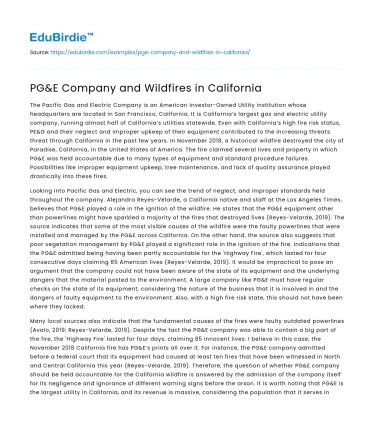 PG&E Company and Wildfires in California