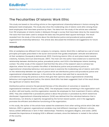 The Peculiarities Of Islamic Work Ethic