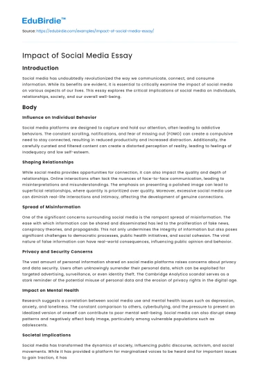 Impact of Social Media Essay