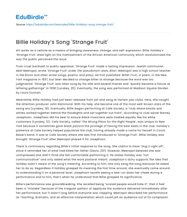 Billie Holiday’s Song ‘Strange Fruit’