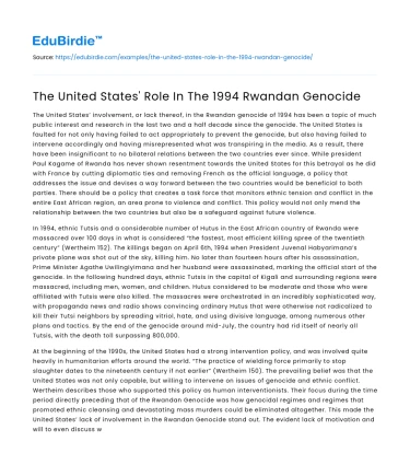 The United States’ Role In The 1994 Rwandan Genocide