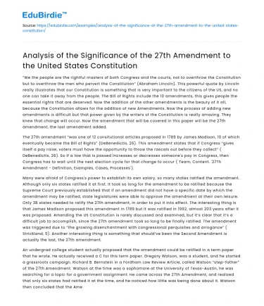 Significance of the 27th Amendment to US Constitution