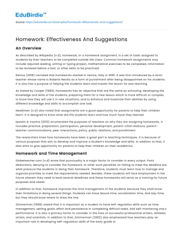 Homework: Effectiveness And Suggestions