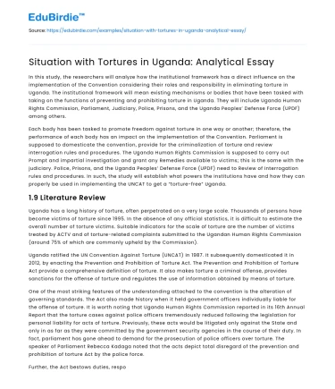 Situation with Tortures in Uganda: Analytical Essay