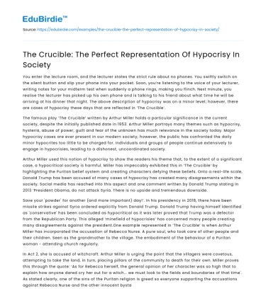 The Crucible: The Perfect Representation Of Hypocrisy In Society