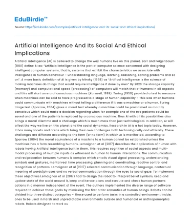 Artificial Intelligence And Its Social And Ethical Implications