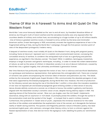 Theme Of War In A Farewell To Arms And All Quiet On The Western Front