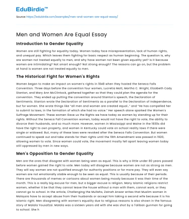 Men and Women Are Equal Essay