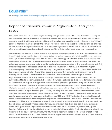 Impact of Taliban’s Power in Afghanistan: Analytical Essay