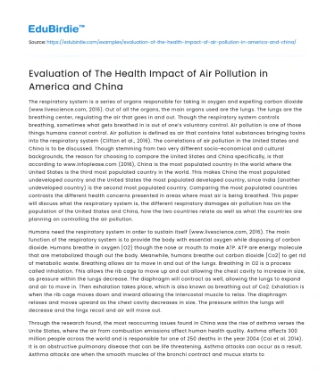 Evaluation of The Health Impact of Air Pollution in America and China