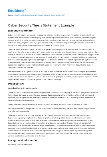 Cyber Security Thesis Statement Example