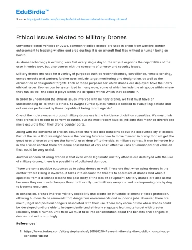 Ethical Issues Related to Military Drones