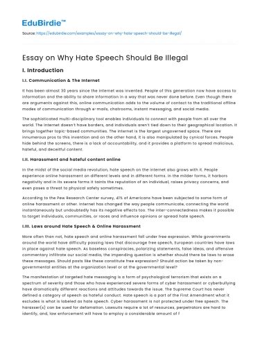 Essay on Why Hate Speech Should Be Illegal