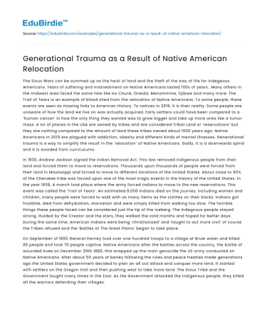 Generational Trauma as a Result of Native American Relocation