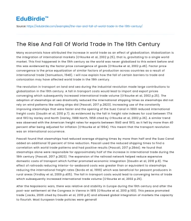 The Rise And Fall Of World Trade In The 19th Century