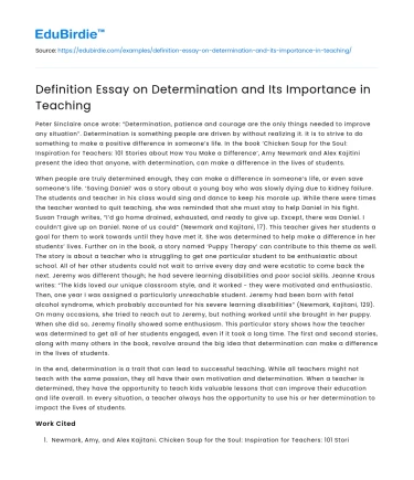 Definition Essay on Determination and Its Importance in Teaching