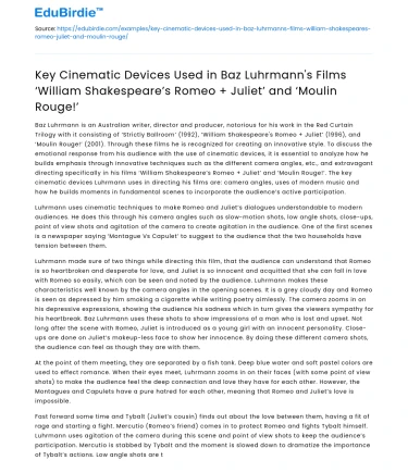 Cinematic Devices in Baz Luhrmann’s Romeo + Juliet and Moulin Rouge
