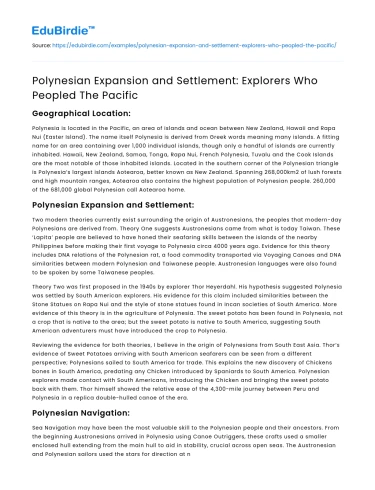 Polynesian Expansion and Settlement: Explorers Who Peopled The Pacific