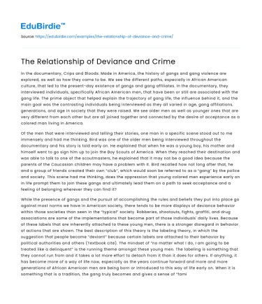 The Relationship of Deviance and Crime