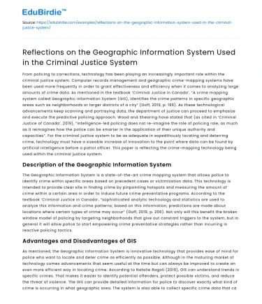 GIS in Criminal Justice: Reflecting on Use