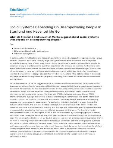 Social Disempowerment in Stasiland and Never Let Me Go