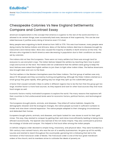 Comparing Chesapeake and New England Colonies
