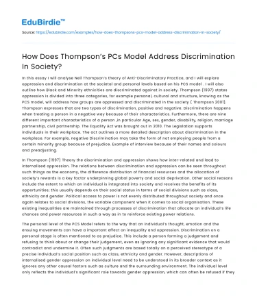 How Does Thompson’s PCs Model Address Discrimination In Society?