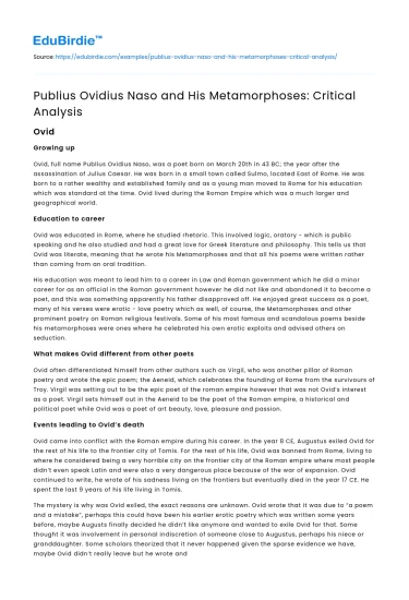 Publius Ovidius Naso and His Metamorphoses: Critical Analysis