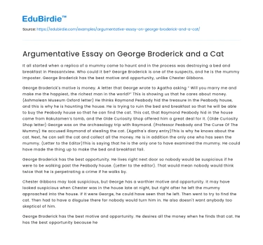 Argumentative Essay on George Broderick and a Cat
