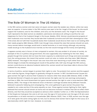 The Role Of Woman In The US History