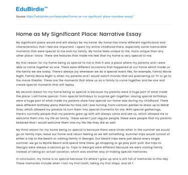 Home as My Significant Place: Narrative Essay