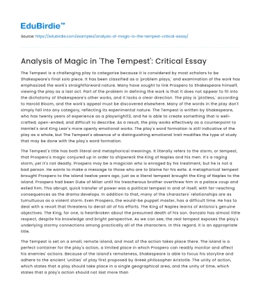 Analysis of Magic in ‘The Tempest’: Critical Essay