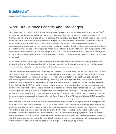 Work-Life Balance Benefits And Challenges