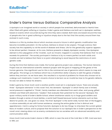 Ender’s Game Versus Gattaca: Comparative Analysis