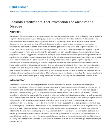 Possible Treatments And Prevention For Alzheimer’s Disease