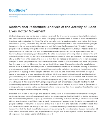 Analysis of Black Lives Matter Movement’s Resistance to Racism
