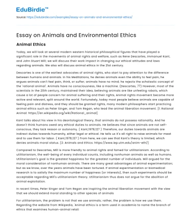 Essay on Animals and Environmental Ethics
